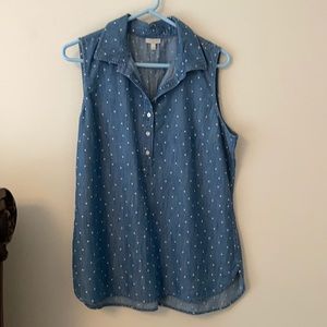 Talbots sleeveless polka dot denim top